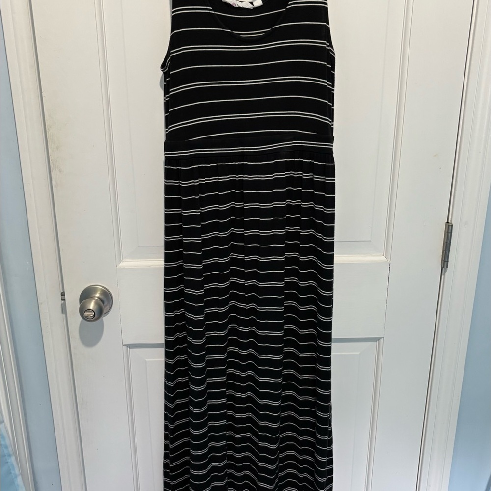 Athleta Black and White Striped Maxi Dress